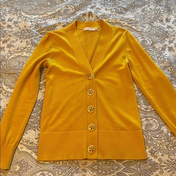 Tory Burch Golden Cardigan with Logo Buttons - Picture 3 of 7